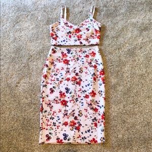 Floral crop top skirt set